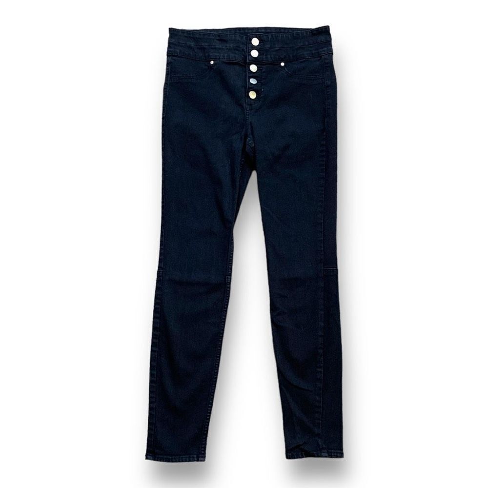 Abercrombie & Fitch High Rise Super Skinny Jeans Black Denim Button Fly Moto